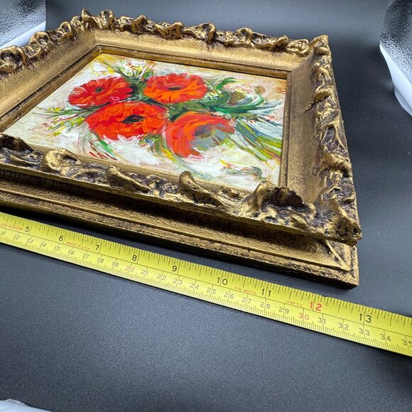 VTG Framed Original Oil Painting on Board Poppies Flowers Signed NOVA 13 x 11 in - Picture 9 of 9